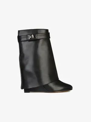 Cuir Croissante Noir Compensées En As Picture Picture Printemps Mode as De Bottes Hauteur Requin Femmes Glissière Solide Fold Design Latérale Chaussures Hiver Mi mollet jLqzSVMUpG