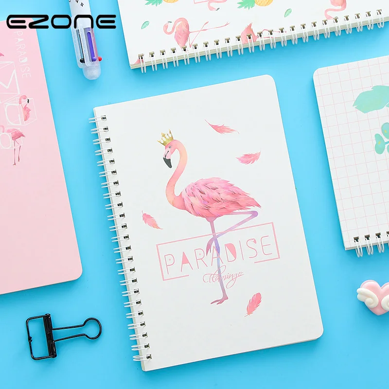 

EZONE Flamingo Coil Notebook For Students Notes Traveler Journey Diary Cute Cartoon Spiral Notepad Planner Agenda School Supply