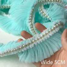 5CM Wide Pleated Chiffon Lace Ruffle Beaded Ribbon Dress Collar 3D Embroidery Lace Fabric Applique For Sewing Guipure Supplies 5CM Wide Pleated Chiffon Lace Ruffle Beaded Ribbon Dress Collar 3D Embroidery Lace Fabric Applique For Sewing Guipure Supplies
