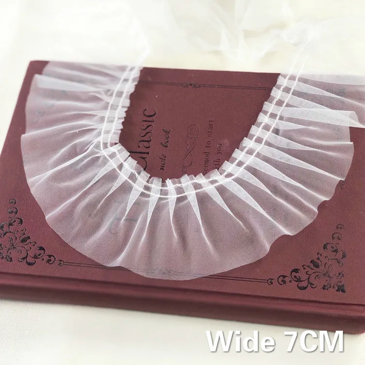 

7cm Wide White Pleated Chiffon Lace Folded Sewing Fabric Ribbon Collar Ruffle Trim Applique Guipure Curtains Dress Fringe Decor