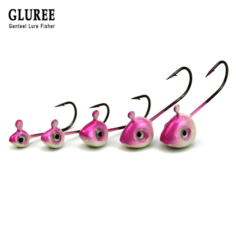 

GLUREE 10Pcs 0.5/1/2/3/4/5g FishHooks Mini Lead Head Jig Fishing Hook Pink High Carbon Steel Carp Fishing Tackle Accessories