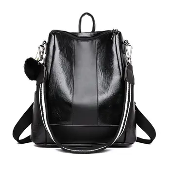 

2019 New Fashion Quality Leather Anti-Thief Women Backpack Large Capacity Hair Ball School Bag For Teenager Girls Travel Bags