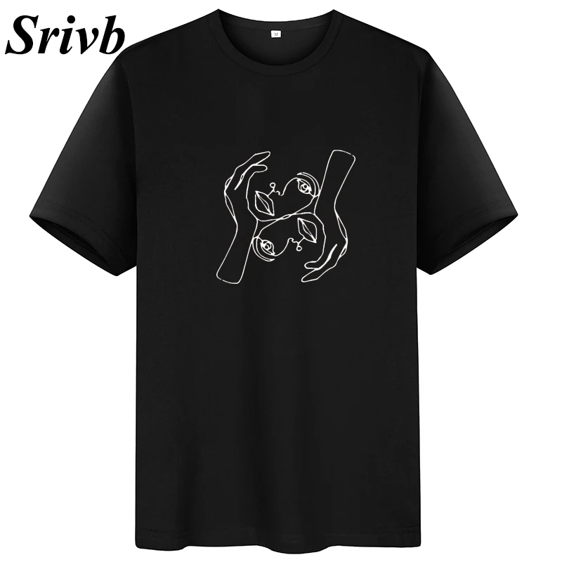 

Srivb Hand Face Art Kawaii Tee Shirt Femme Camiseta Mujer Funny Loose Hipster Women T-shirt Summer O-neck Print T Shirt Women