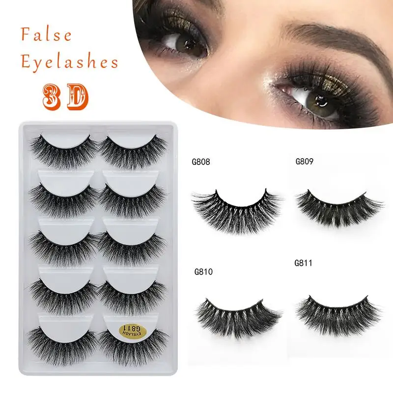 Fake Eyelashes 3D False 5 Pairs Of Natural Thick Fiber Eye Beauty Products Makeup Tools | Красота и здоровье
