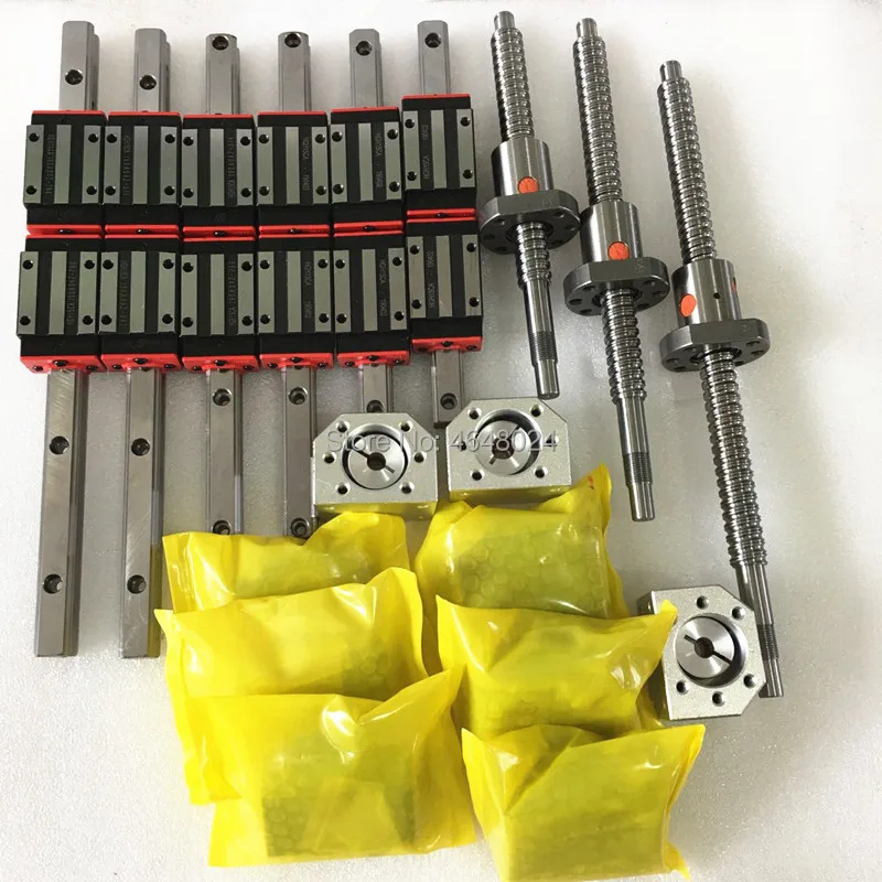 

12 HGH20CA Square Linear guide sets + 3 x SFU2005-400/1000/1500mm Ballscrew sets + BK BF15 +4 jaw Flexible Coupling Plum Coupler