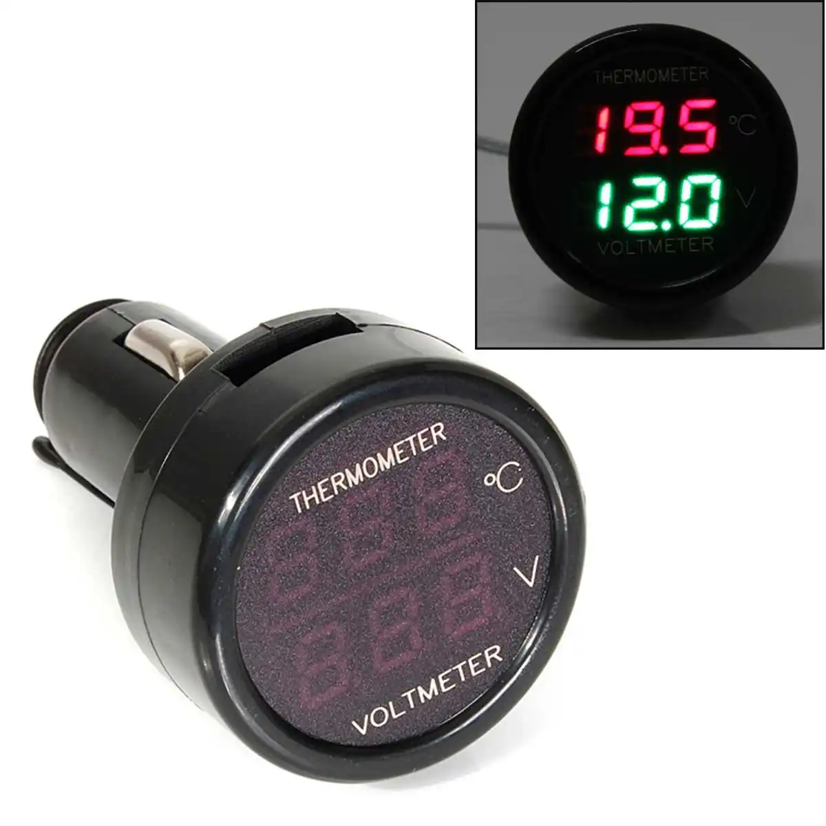 

Brand New 2 In 1 Car 12V Red Green Dual Display LED Dual Digital Thermometer Temperature Meter Voltmeter