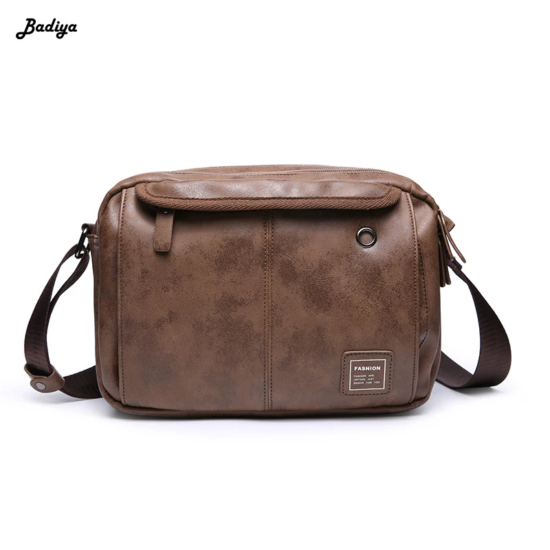 

PU Leather Soft Business Shoulder Bag Men's Vintage Crossbody Bags With Headphone Hole Small Messenger Pack