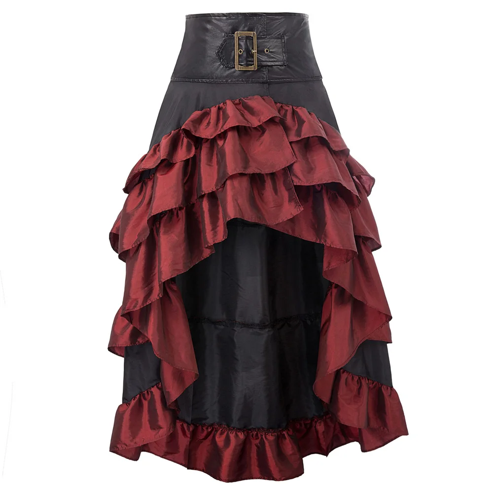 

Women's Retro skirt Vintage punk Steampunk Gothic party club wear ladies Open Front Ruffled High-Low Skirt lady long maxi skirts