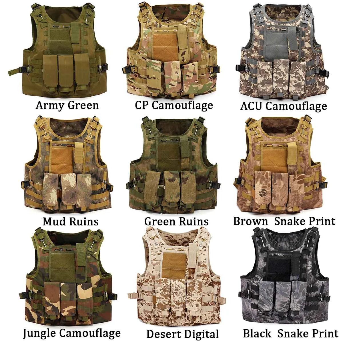 

Tactical Camouflage Vest Military Vest Army Paintball Airsoft Combat Assault Adjustable Outdoor Army Training Combat Uniform