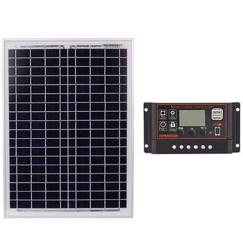 

SHGO HOT-Solar Panel 18V20W Black Solar Panels + 12V/24V Solar Controller With USB Interface Battery Travel Power Supply