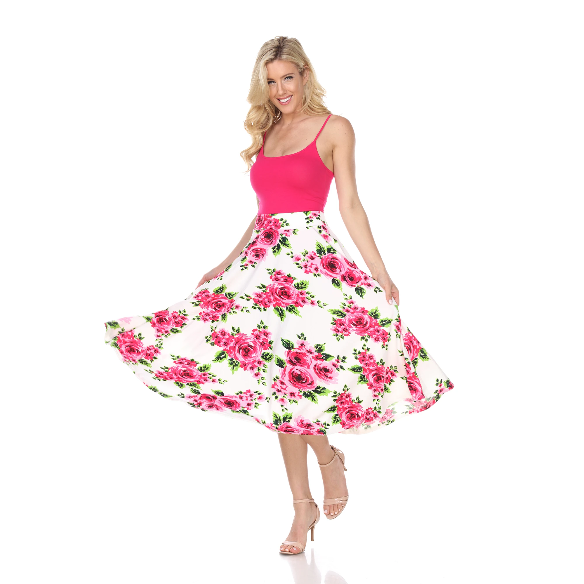 Flower Print Midi Skirt with Pockets Pinkin Skirts from Women's
