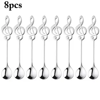 

8PCS Cute Music Theme Tea Stirring Spoon Coffee Spoon Stainless Steel Note Shape Small Ice Cream Dessert Scoop Creative Flatware