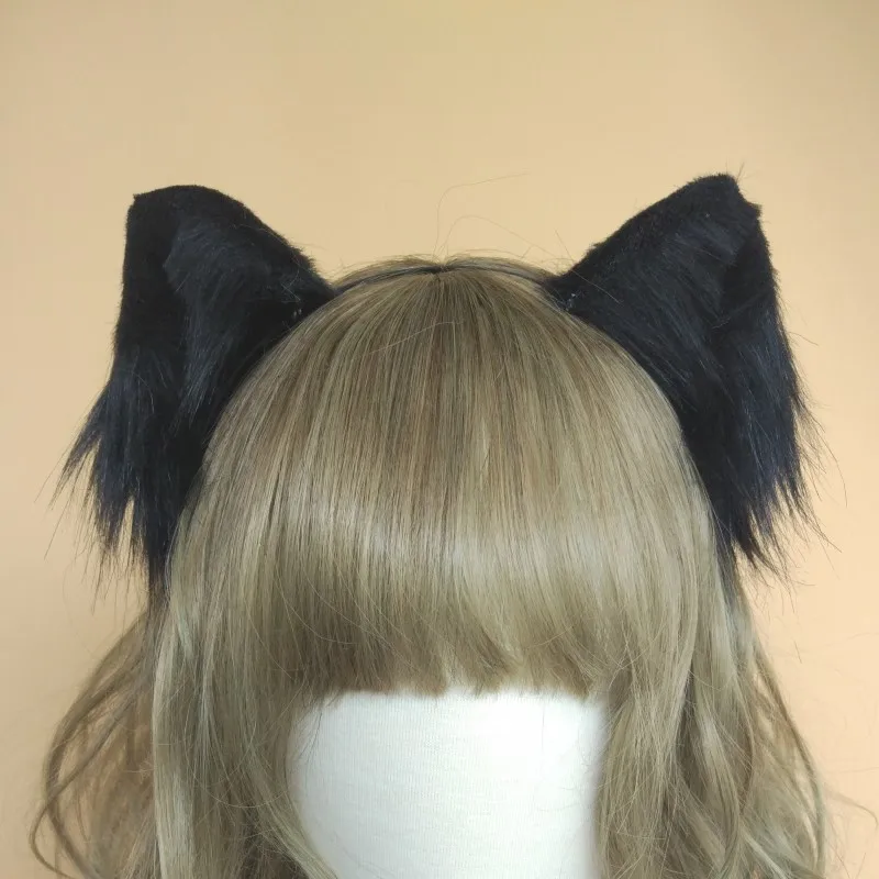 Лолита косплей костюм аксессуары Симпатичная кошка neko уши лиса обруч для волос черный белый головной убор сделано в ручную