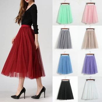 

3 Layers 62cm Long Women Tulle Skirt Adult Tutu Petticoat Prom Princess Skirt