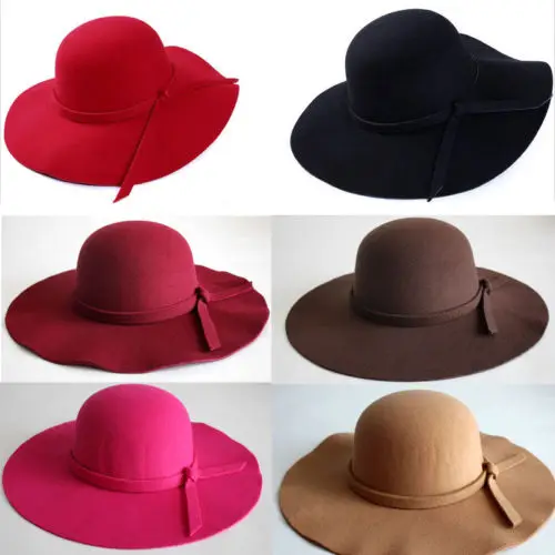 

Vintage Lady Womens Wide Brim Wool felt Hat Floppy Felt Bowler Cloche Cap