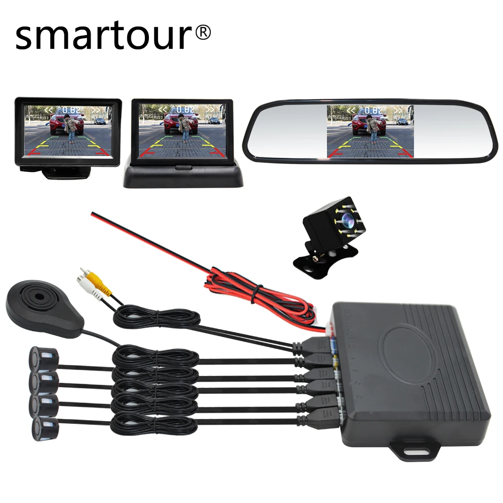 

Smartour Car Visible Parking Sensor Reversing Radar Distance Display Video Backup Alarm System 4 Probe Buzzer 22MM