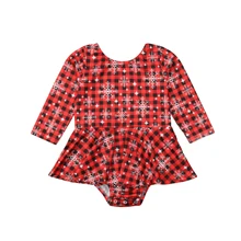 

Christmas Baby Girl Plaid Snowflake One-piece Romper Long Sleeve Mini Skirt Jumpsuit Dress Cute Casual Girls Clothes