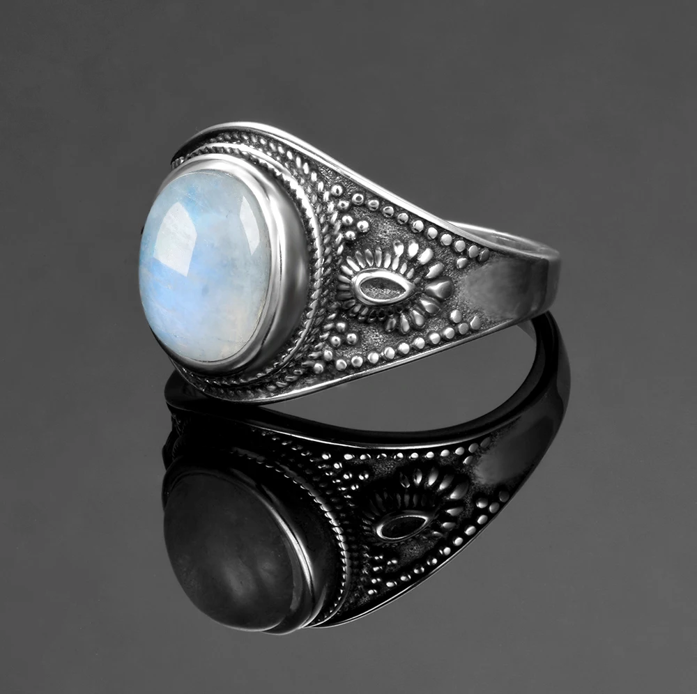 Для мужчин и wo Для мужчин 925 стерлингового серебра ювелирные изделия DIY ретро кольцо из настоящего лунного камня 8x10 мм Овальный Камень подарок по оптовой цене, вечерние свадебные туфли