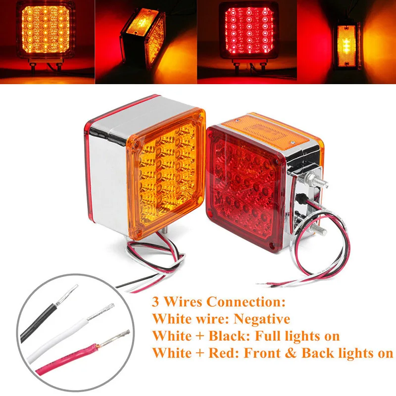 

2pcs Amber/Red LED Double Face Stud Mount Cab Fender Stop Turn Signal Tail Light