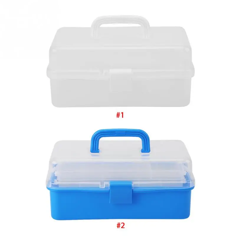 

Transparent Plastic Foldable Three Layers Storage Box Tool Organizer Container Case with Handle Transparent Blue Optional
