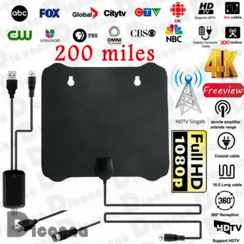 

1080P 4K TV Antenna Digital HDTV Amplified Mile Ultra Thin 200 Miles Range Indoor HDTV Antenna Amplifier 4M Black 30A29