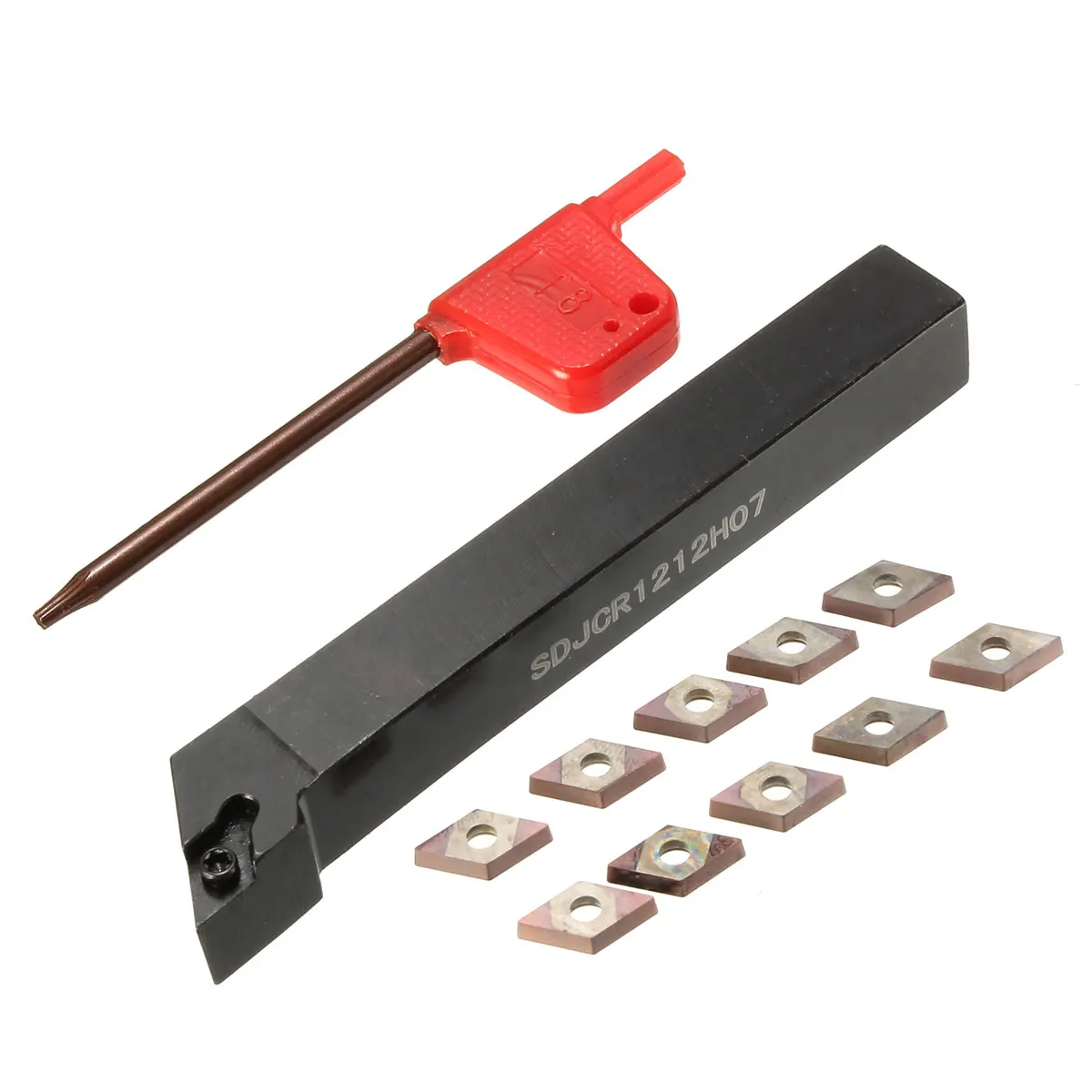 

Lathe Turning Tool Holder SDJCR1212H07 Boring Bar 12X100mm + 10Pcs DCMT0702 10 Inserts Set