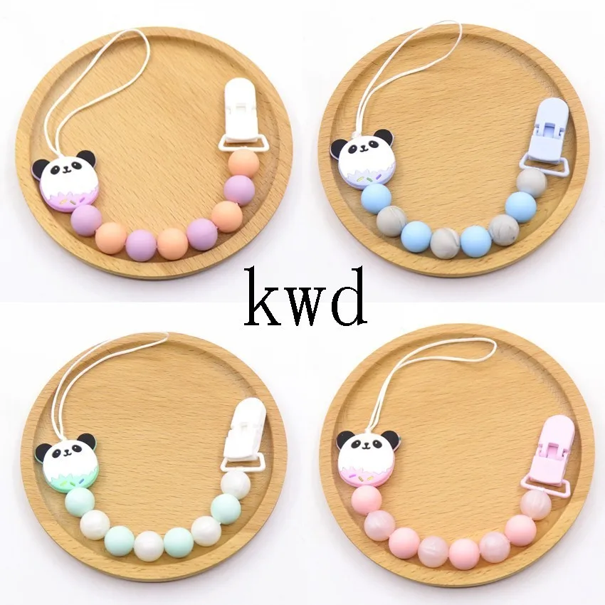 

4 colors new silicone baby pacifier clip personality panda pacifier chain baby molars pacifier chews toy dummy clip shower gift