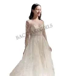 Потрясающий бисерный Тюль свадебное платье длинный рукав съемный шлейф 2019 корсет Назад Милая невеста, свадебное платье