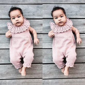 

Newborn Frilly Baby Girl Rompers Kids Ruffles Crochet Jumpsuit Clothes Long Harem Pants Solid Color