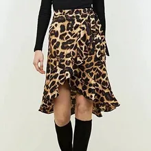 Deat Новое поступление Высокая талия леопардовый принт Chalaza край листа лотоса Кожа Замша Короткая Мини Женская юбка MC00804