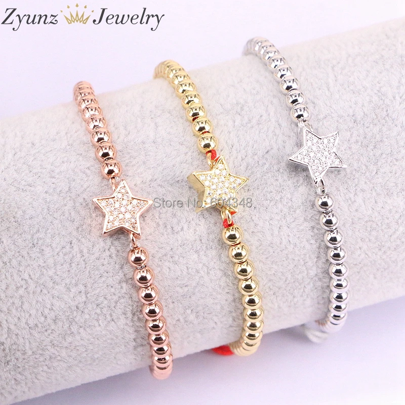 5 шт. ZYZ330-3421 латунные бусины микро Pave CZ маленькая звезда красивое макраме плетеная веревка браслет регулируемый браслет украшение