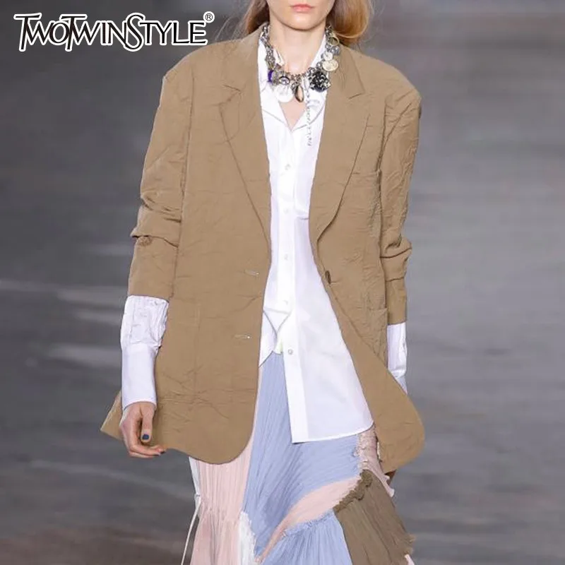TWOTWINSTYLE Casual Blazer Coat Female Lapel Collar Long Sleeve Button Pocket Women's Suits Fashion Ladies OL 2019 Spring New | Женская