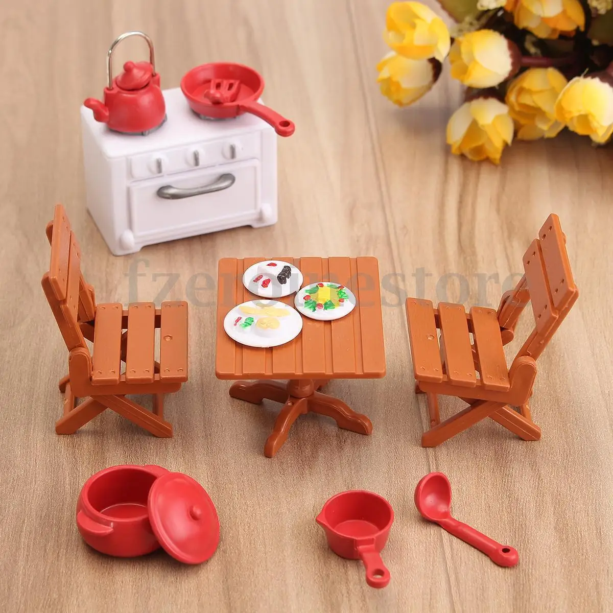 

Plastic Dining Table Miniature Kitchen Doll House Furniture Toy Set Gifts Decor Table Chair Set Kids Pretend Play Gift
