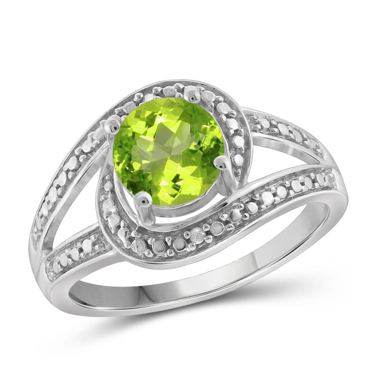 Jewelonfire 1 1/2 Carat T.g.w. Peridot And White Clear Stone Accent Sterling Silver Open Shank Ring | Украшения и аксессуары