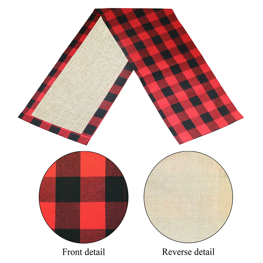 

Waterproof Double Sided Table Runner for Holiday Red Cotton Plaid Christmas Table Runner Buffalo Check Table Runner for Dinners
