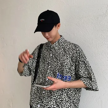 

Summer New Leopard Shirt Men Fashion Striped Comfortable Breathable Casual Shirt Street Trend Wild Loose Short-sleeved Shirt