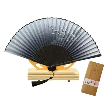 

Japanese Style Folding Hand Fan High-end Gift Box Hardcover Collapsible Handheld Floral Painted Silk Fan