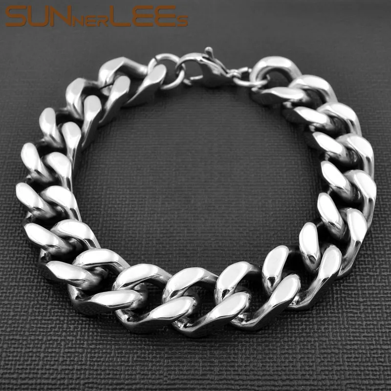 SUNNERLEES браслет из нержавеющей стали 316L 14 мм массивная кубинская цепочка