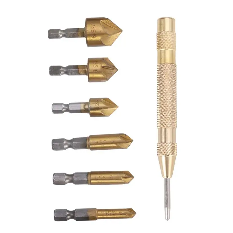 6pcs 1/4 Hex Shank HSS Countersink Drill Bits with Brass Automatic