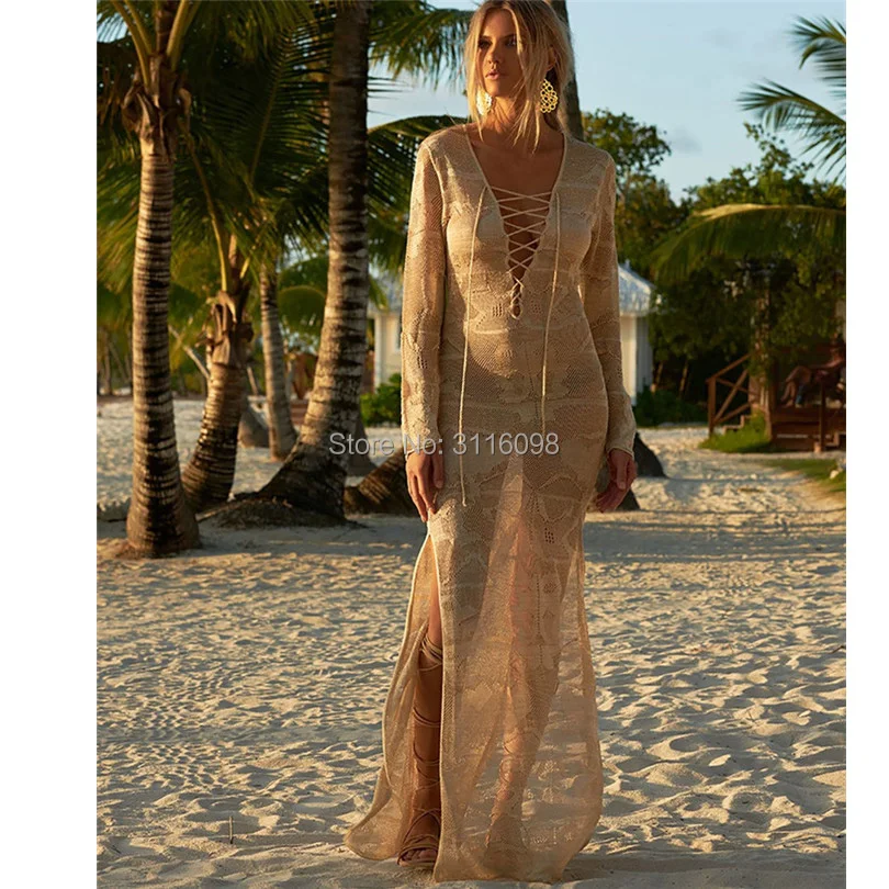 

Beachwear Saida De Beach Long Swimwear Women Dress Cover Up Pareo Summer Dresses 2019 New Beach Knitted Skirt Loose Female Skirt