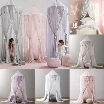 

New Modern Hung Dome Princess Girl Bed Valance Chiffon Canopy Mosquito Net Child Play Tent Curtains for Baby Room