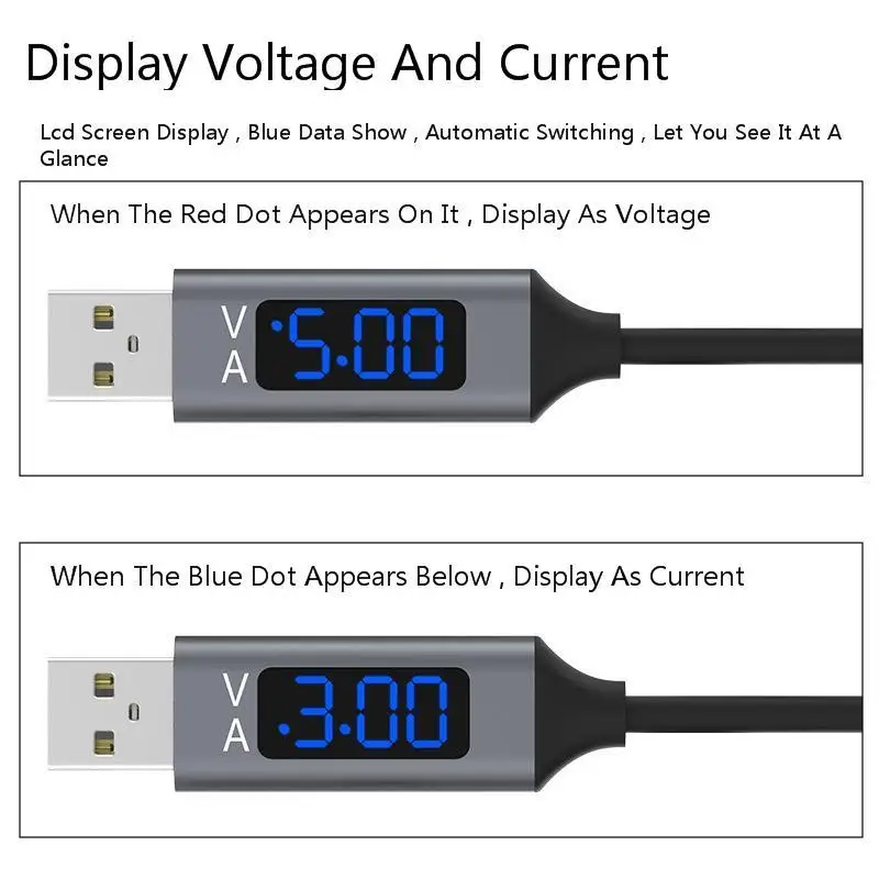 Vogek 3A USB телефонный кабель со светодиодным цифровым дисплеем Тип C Micro Дата Быстрая