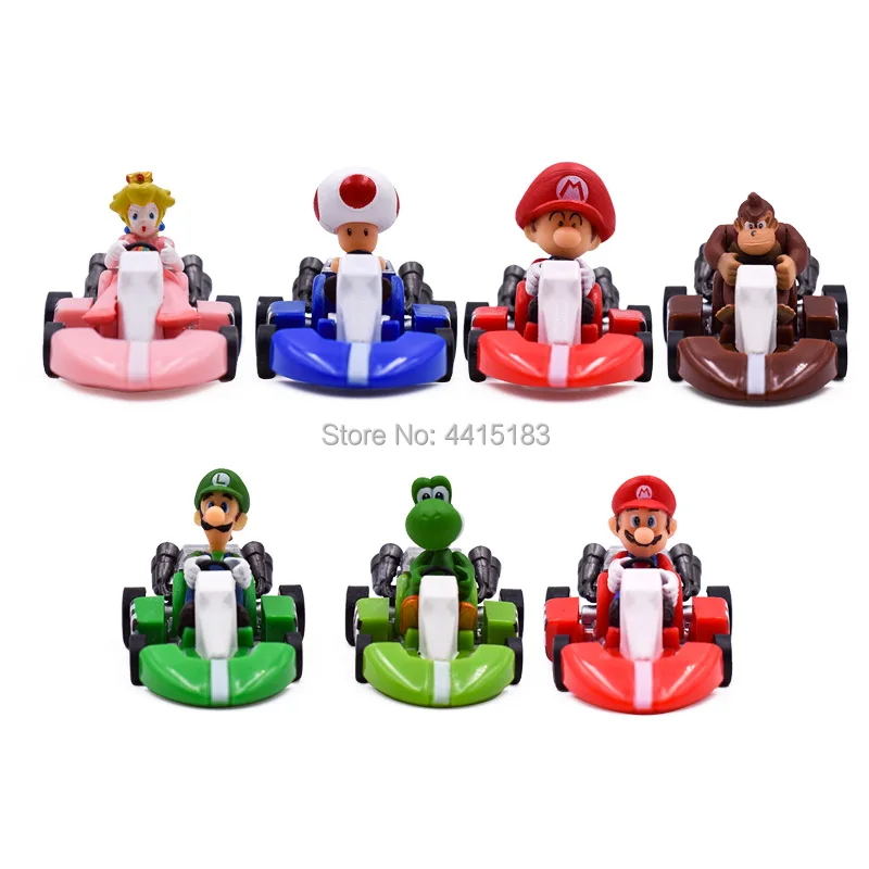 10 Styles/set Anime Figura Super Mario Bros Kart Pull Back Car Cute PVC Action Figure Doll Collectible Model Baby Toy For Kids