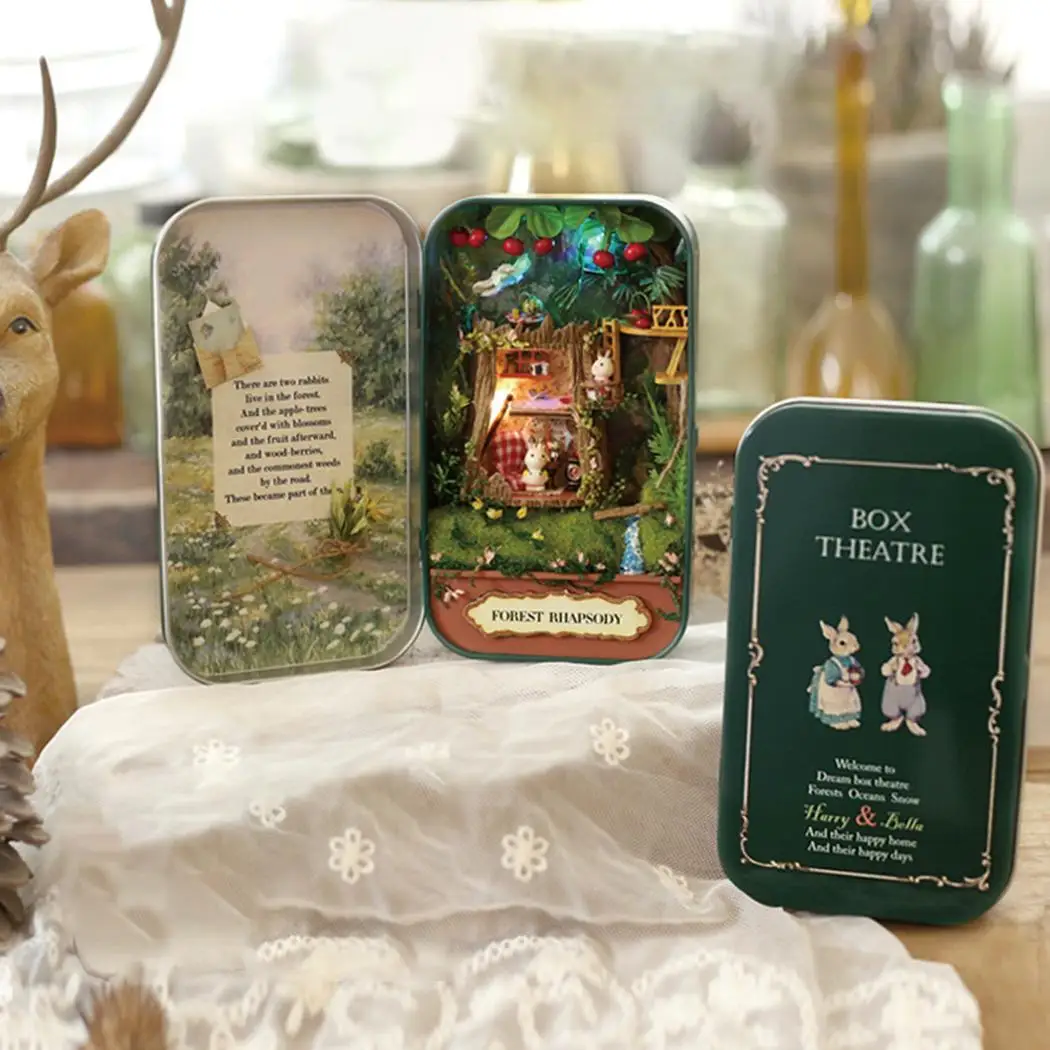 Box Theatre roombox doll miniature Wooden Miniature Puzzle Toy DIY Doll House Furniture Nostalgic Theme Scene for Children