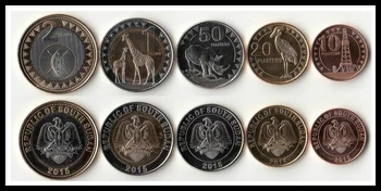 

South Sudan set 5 pcs coins 10 20 50 PIASTERS 1 2 POUNDS 2015 UNC original ANIMAL coin world Africa coins collectibles