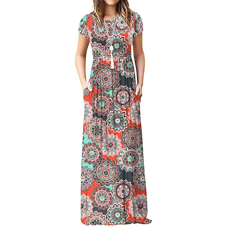 Summer Dress Boho Floral Long Maxi Dresses For Women Sundress Pocket Ladies Dresses Woman Party Night Clubwear Woman Dress
