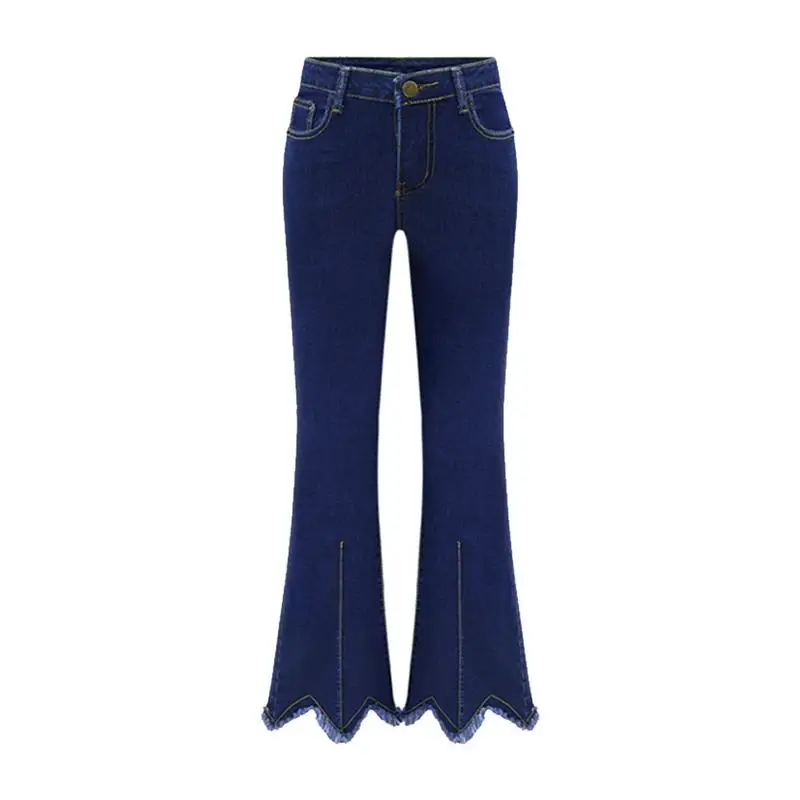 Большие размеры женские джинсы 2018 весна осень широкие брюки дистресс расклешенные джинсы женские винтажные тонкие джинсовые винтажные