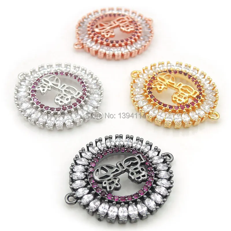 

21*18*3mm Micro Pave Clear&Fuchsine CZ Round Of Boy & Girl Connector Fit For Women As DIY Bracelets Accessory