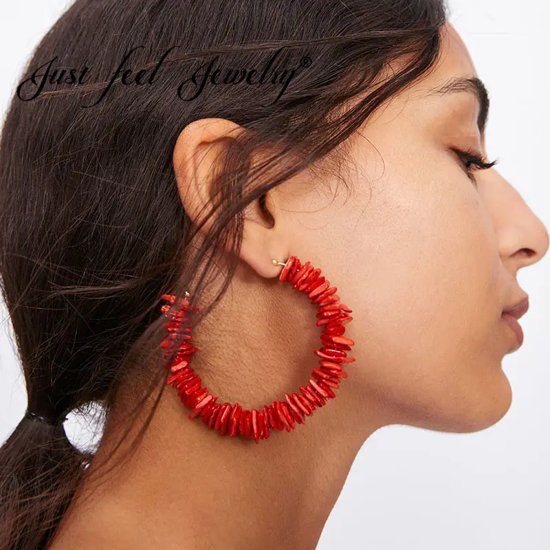 

JUST FEEL 2019 New ZA Natural Stone Shell Pendant Dangle Earrings For Women Trendy shell Drop Earring Factory Jewelry Wedding