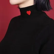 Винтажная водолазка с вышивкой в виде сердца, женская тонкая модная Толстовка с длинным рукавом, пуловеры, 6 цветов
